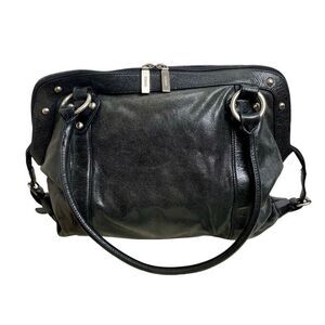 Hobo International Black Leather Satchel Dome Tote Buckle Purse Handle Bag